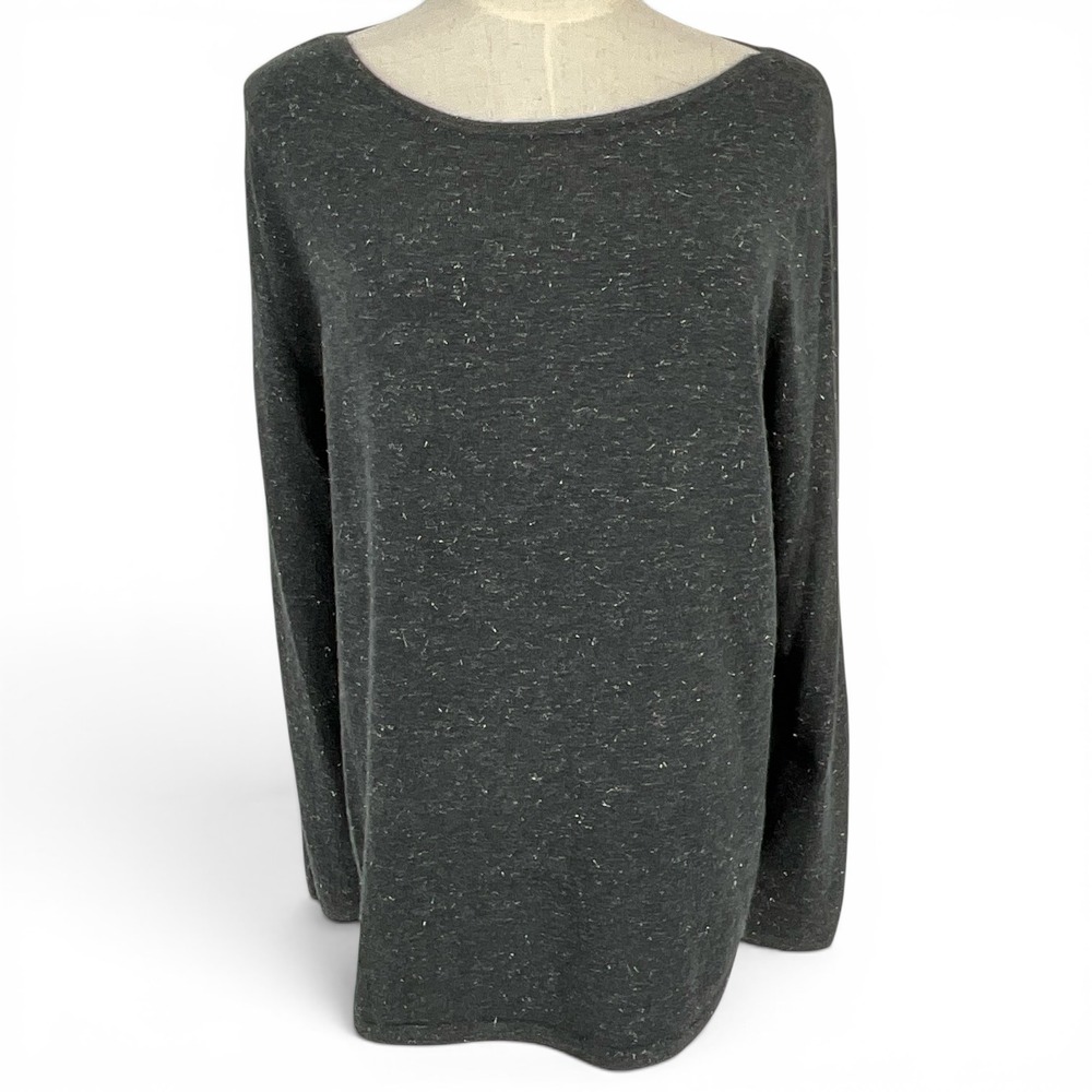 Chico's Women Gray Sparkle Knit Long Sleeve Pullover Sweater Size 1 M 8 Metallic
